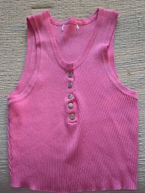 Pink Ribbed Snap-Front Tank Top